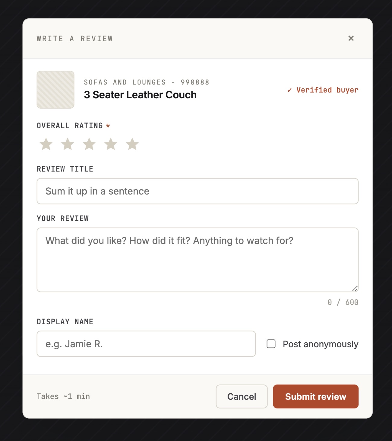 Webflow review submission form with star picker widget